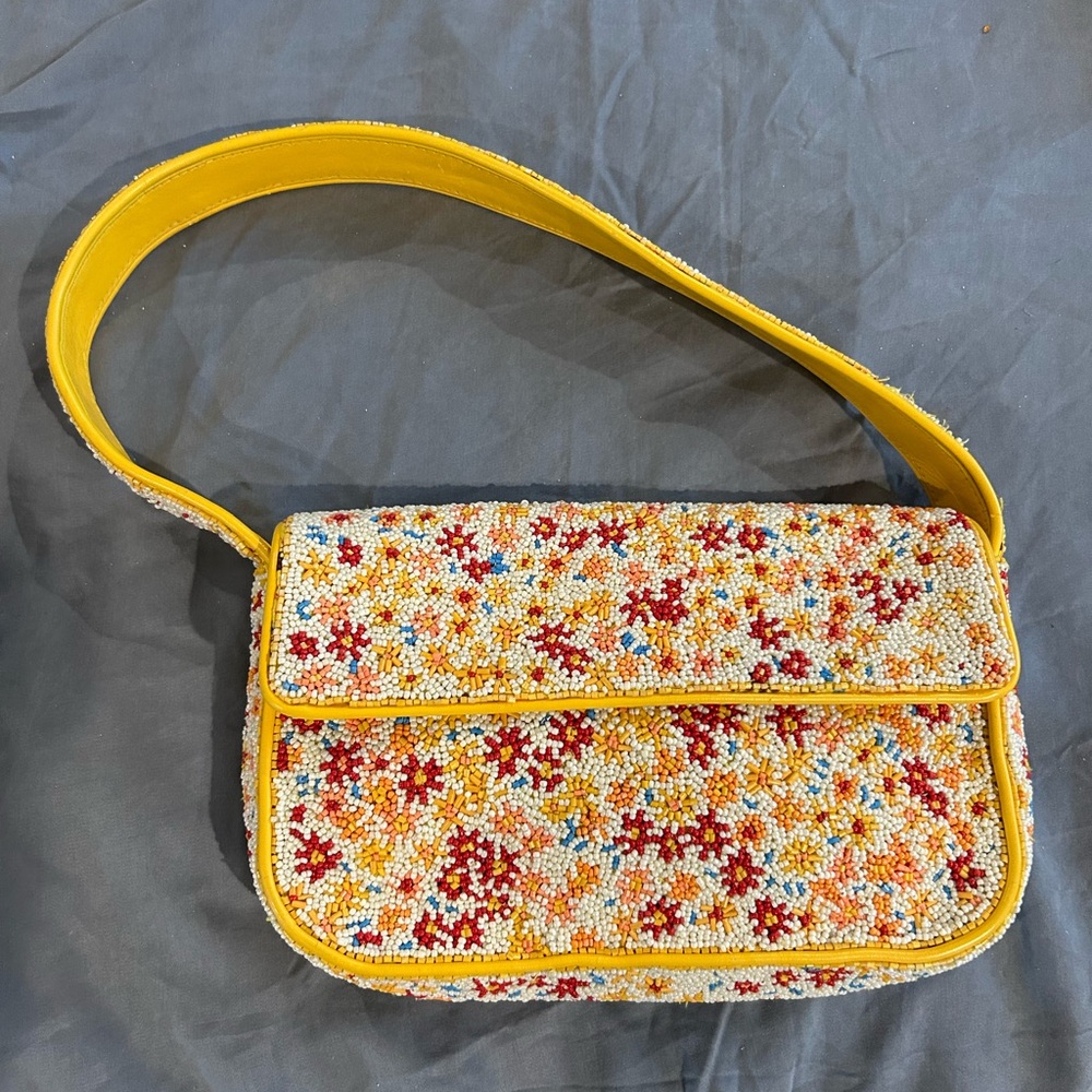 STAUD Yellow and Red Floral Beaded Bag